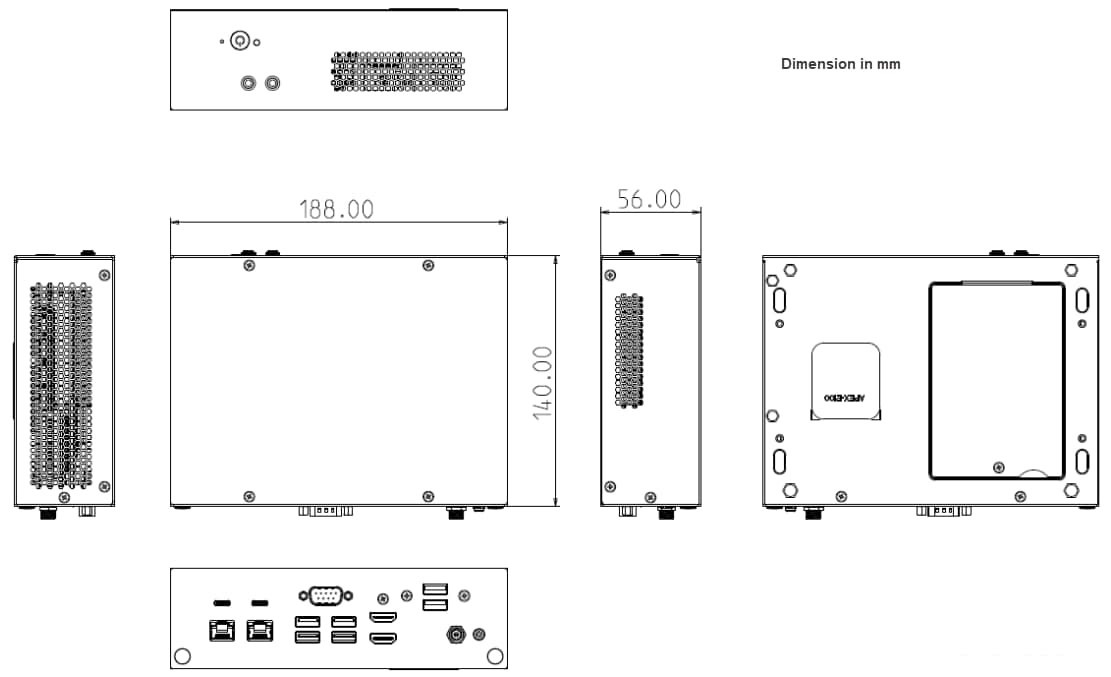 Mechanical Drawing - Innodisk APEX-E100 Intel AI Box PCs
