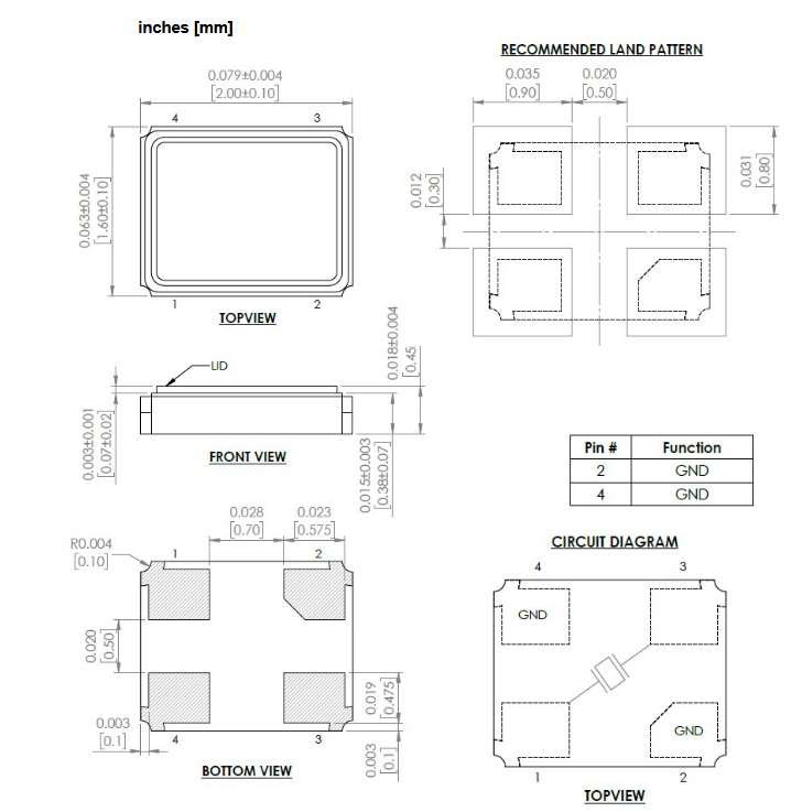 Mechanical Drawing - Abracon ABM11N 2016 IoT-Optimized Quartz Crystals