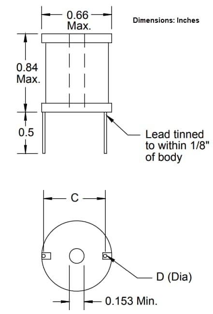 Mechanical Drawing - Bourns 1110 Series High Current Chokes