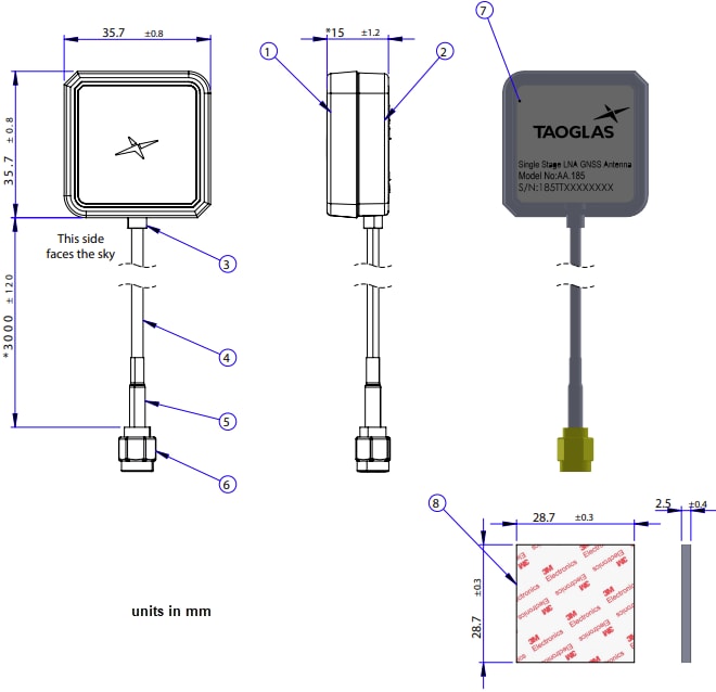 Mechanical Drawing - Taoglas AA.185 Magma Magnetic/Adhesive Mount Antenna