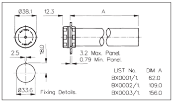 Mechanical Drawing - Bulgin BX Battery Holders