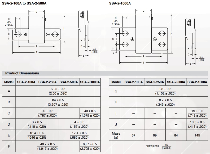 Mechanical Drawing - Bourns SSA-2 Analog Shunt Sensors
