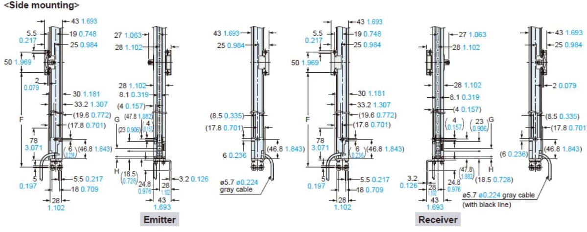 Mechanical Drawing - Panasonic Industrial Automation SF4D-H20 Safety Light Curtains