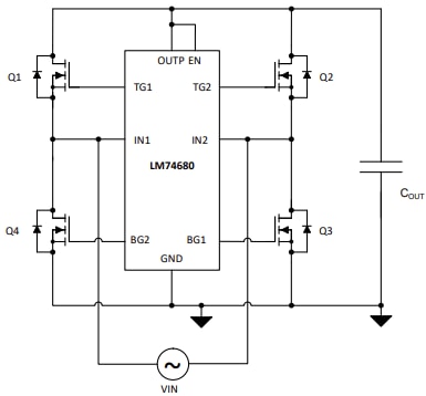 Schematic - Texas Instruments LM74680 Ideal Diode Bridge Controller