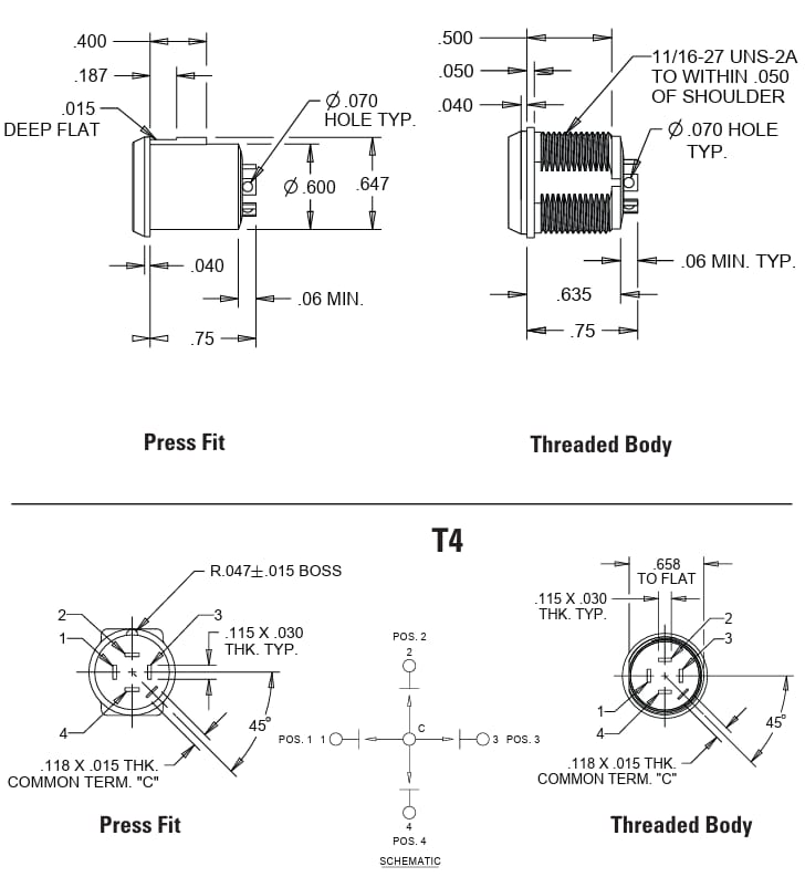 Mechanical Drawing - OTTO T4 Series 4-Way Mini Trims