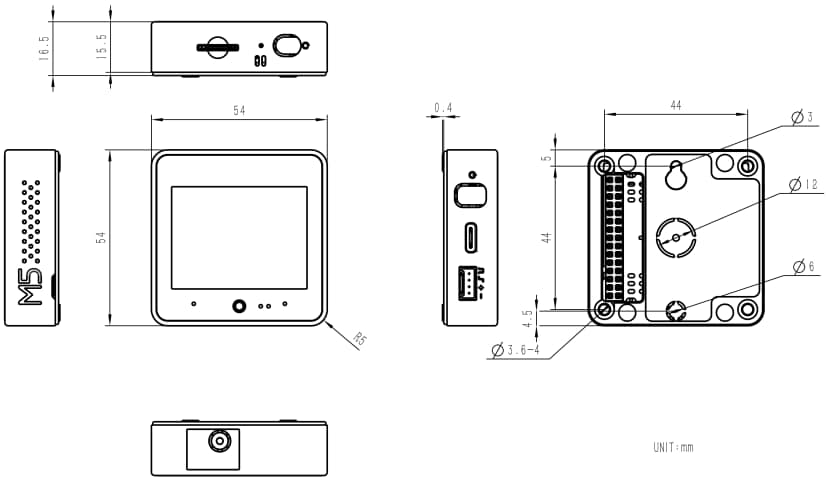 Mechanical Drawing - M5Stack CoreS3-Lite Development Kit