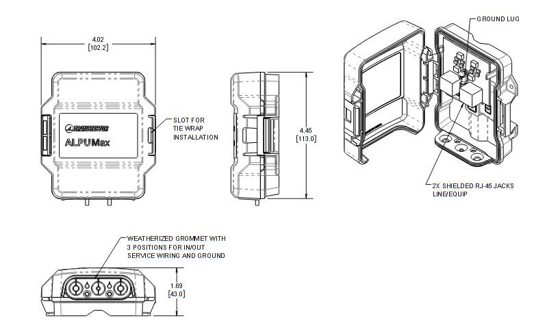 Mechanical Drawing - ZZZ-Transtector ALPU Outdoor GbE PoE++ Data Surge Protectors